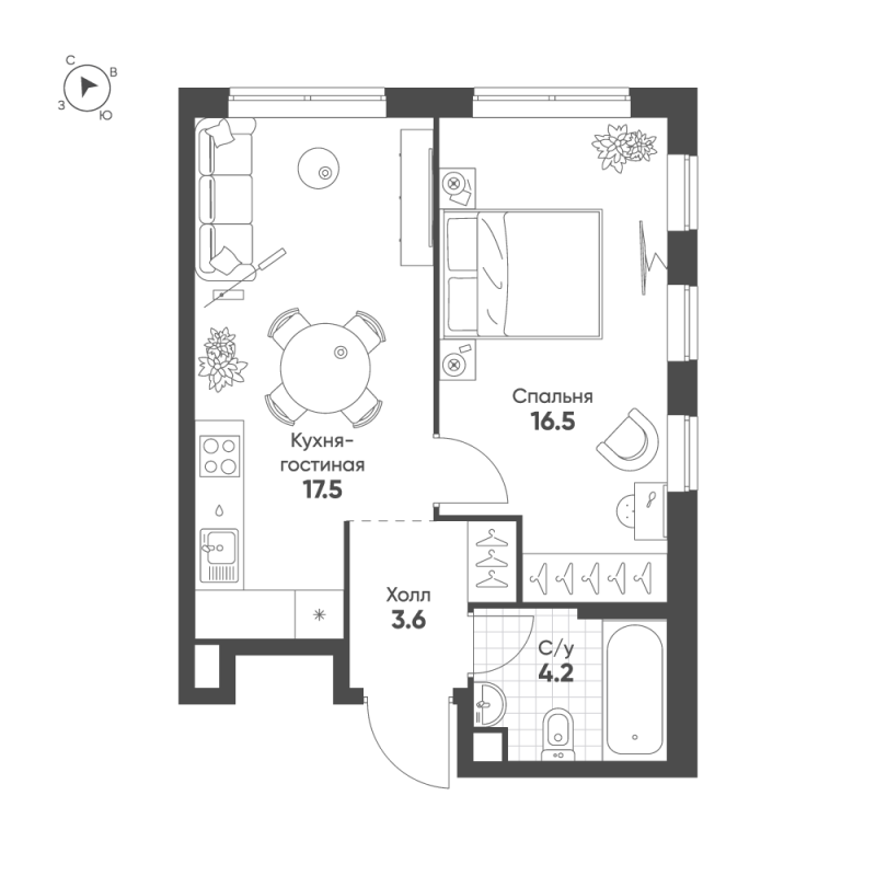 2 ккв (Евро) 41,8 м²