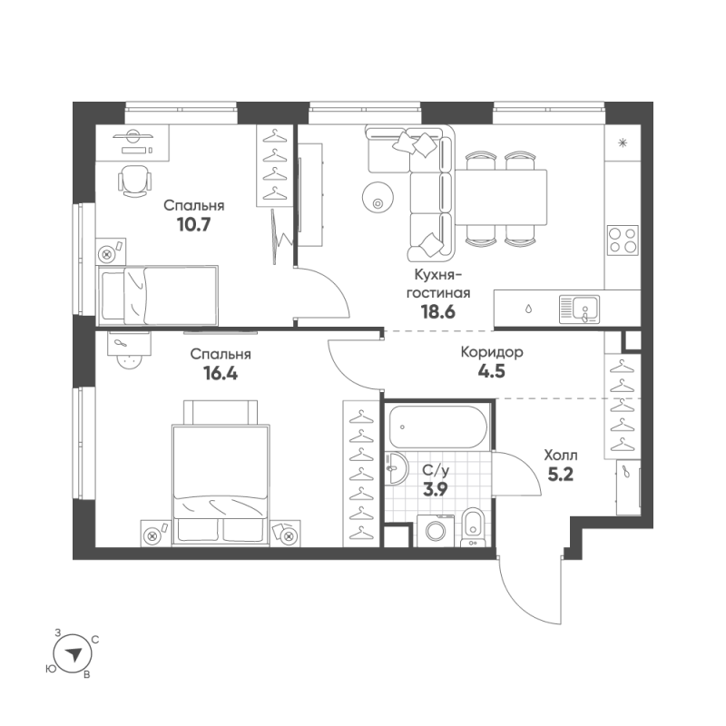 3 ккв (Евро) 59,3 м²