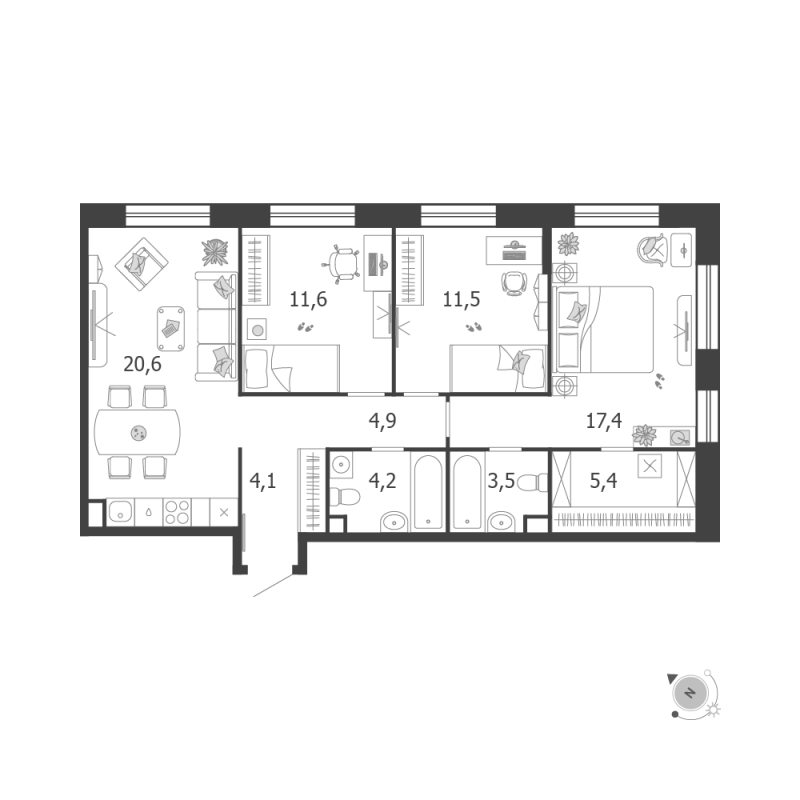 4 ккв (Евро) 83,7 м²