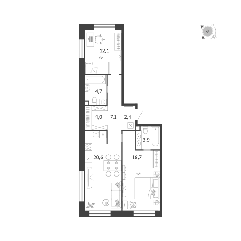 3 ккв (Евро) 73,5 м²