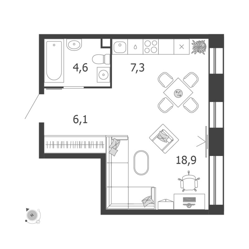 Студия 36,9 м²