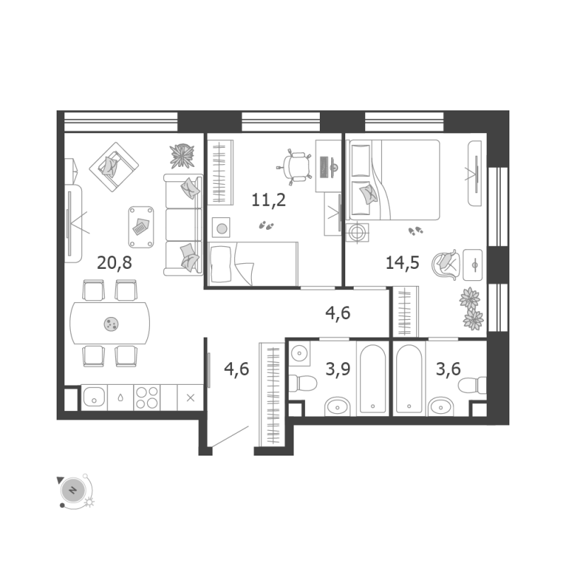 3 ккв (Евро) 63,2 м²