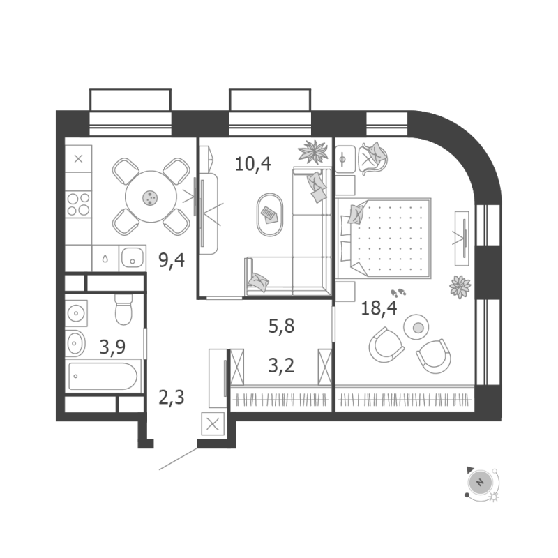 2 ккв 53,4 м²