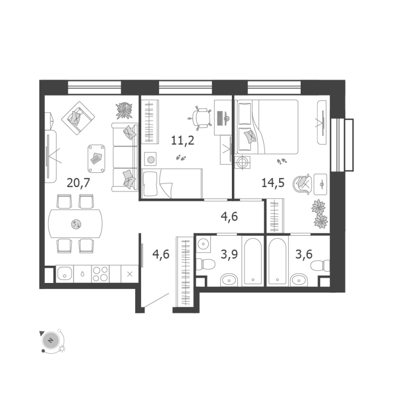 3 ккв (Евро) 63,1 м²