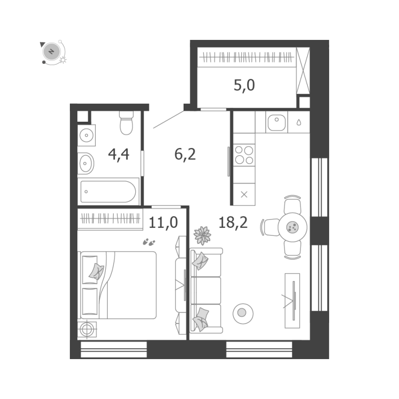 2 ккв (Евро) 44,8 м²