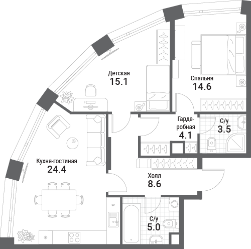 3 ккв (Евро) 75,3 м²