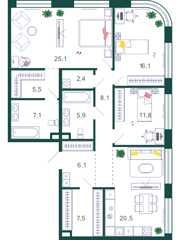 4 ккв (Евро) 117 м²