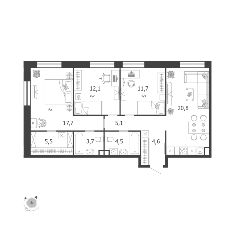 4 ккв (Евро) 85,7 м²