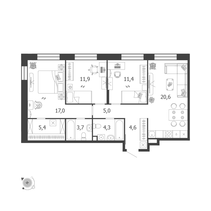 4 ккв (Евро) 84,4 м²