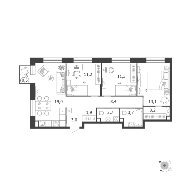 4 ккв (Евро) 78 м²