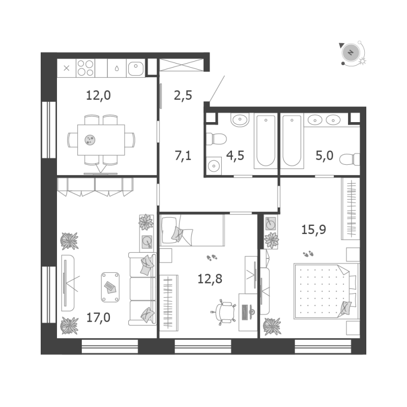 3 ккв 76,8 м²