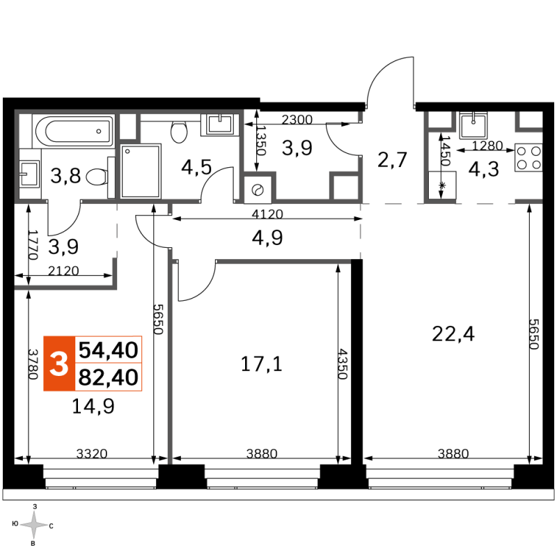 3 ккв (Евро) 82,5 м²