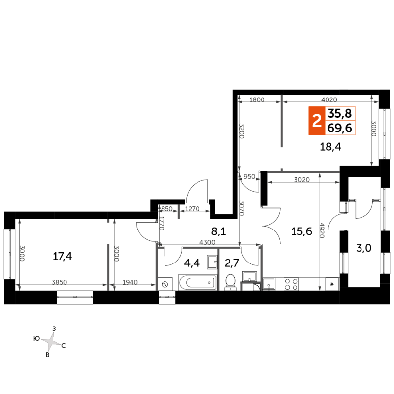 3 ккв (Евро) 70,7 м²
