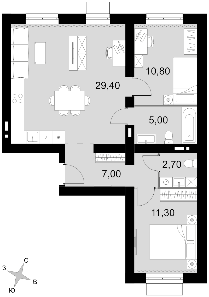 3 ккв (Евро) 66,2 м²
