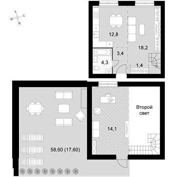 2 ккв (Евро) 71,8 м²