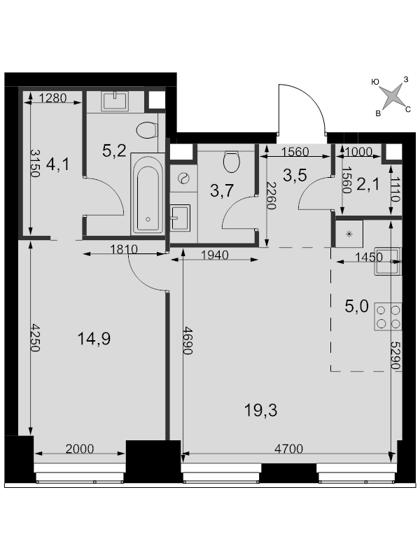 2 ккв (Евро) 57,8 м²
