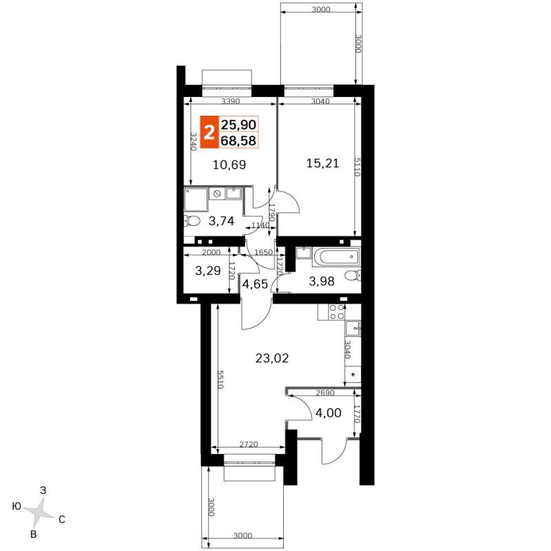 3 ккв (Евро) 68,6 м²