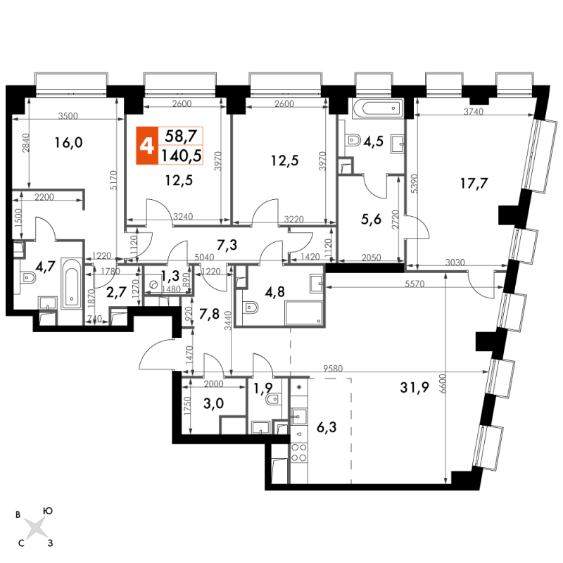 5 ккв (Евро) 140,5 м²