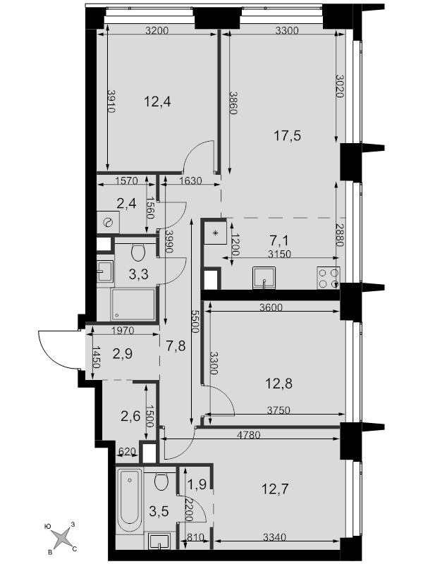 4 ккв (Евро) 86,9 м²