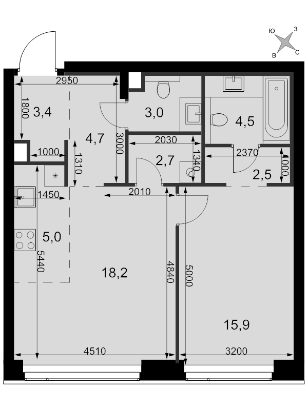 2 ккв (Евро) 59,9 м²
