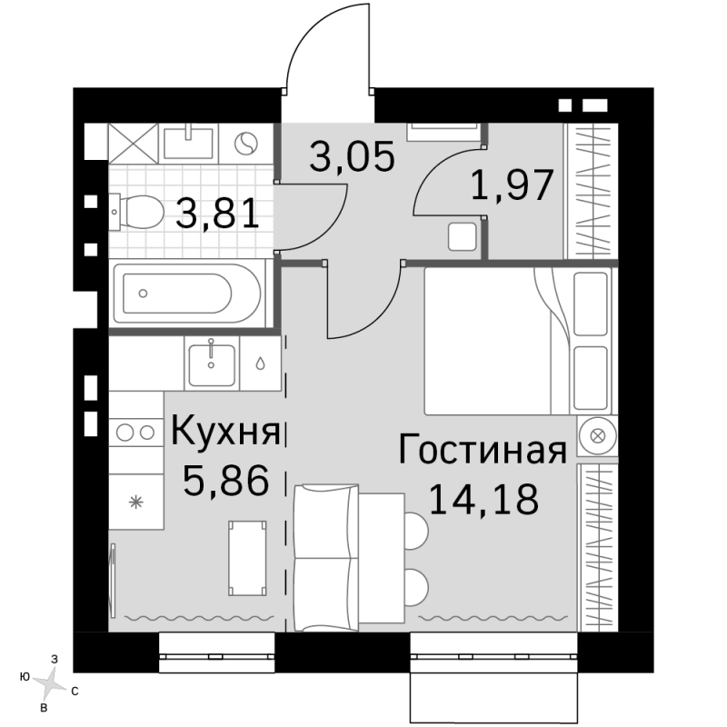 Студия 28,9 м²