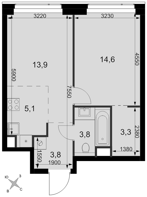 2 ккв (Евро) 44,5 м²