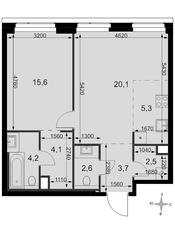 2 ккв (Евро) 58,1 м²