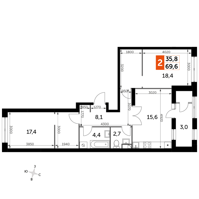 3 ккв (Евро) 70,2 м²