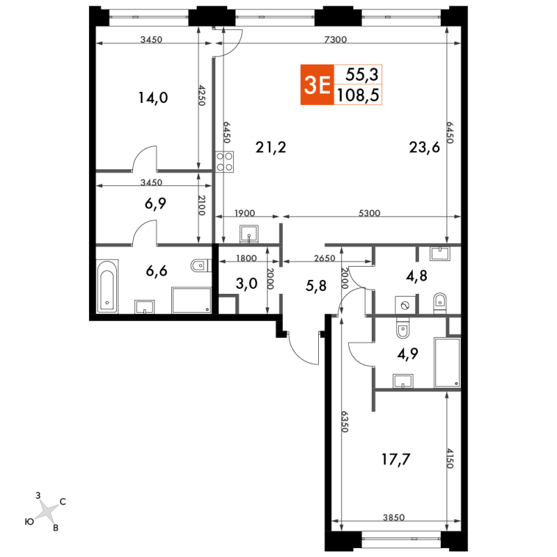 3 ккв (Евро) 111,7 м²