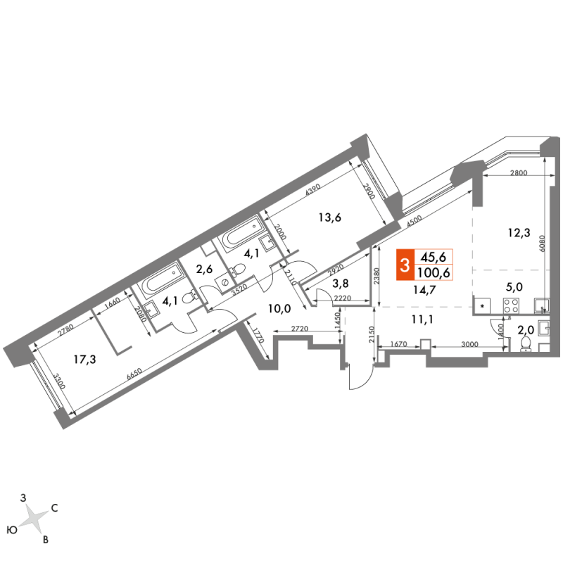 3 ккв (Евро) 100,6 м²