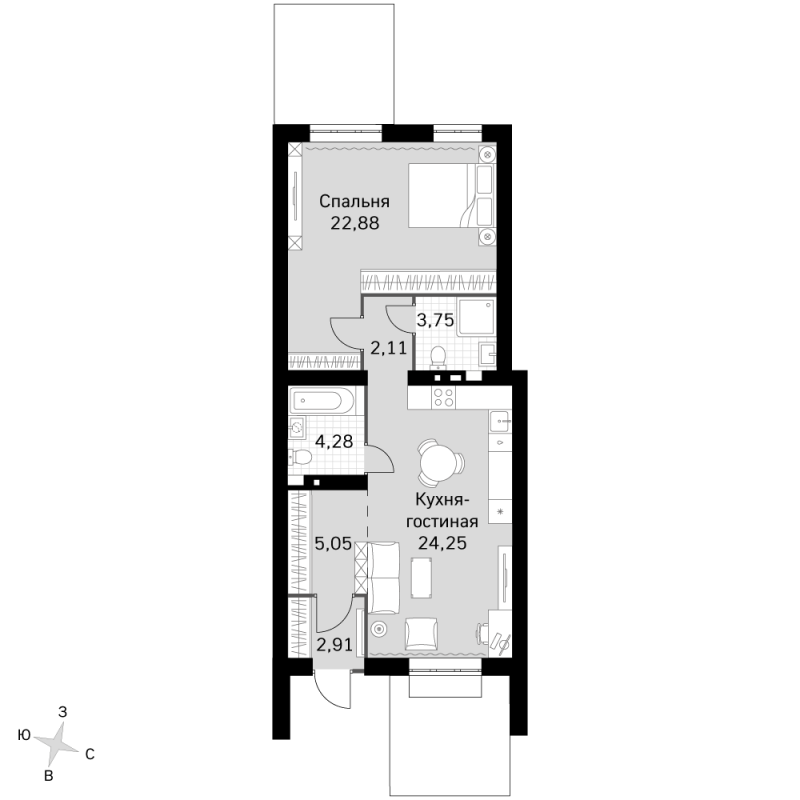 2 ккв (Евро) 65,2 м²