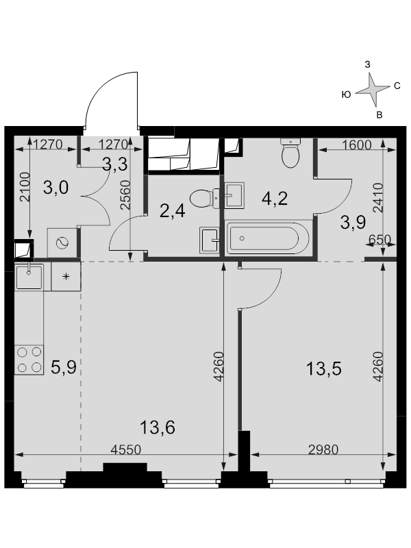 2 ккв (Евро) 49,8 м²