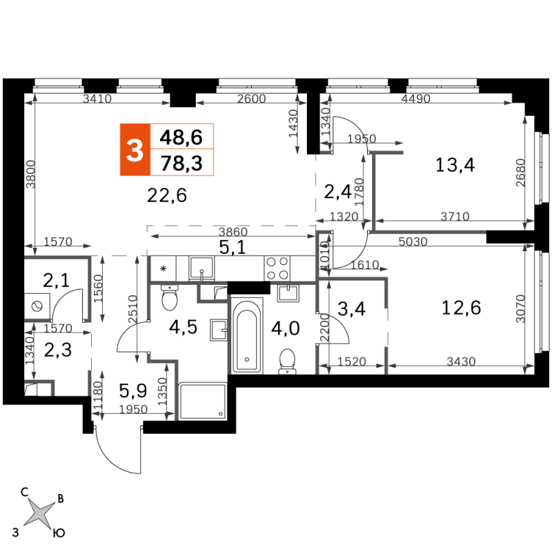 3 ккв (Евро) 78,3 м²