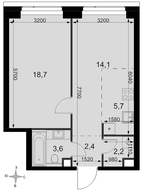 2 ккв (Евро) 46,7 м²