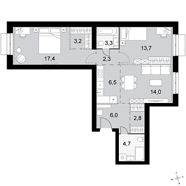 3 ккв (Евро) 73,9 м²