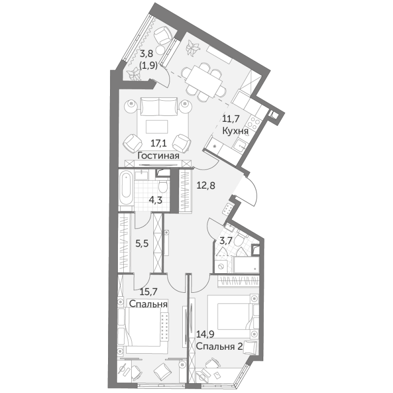 3 ккв (Евро) 87,6 м²