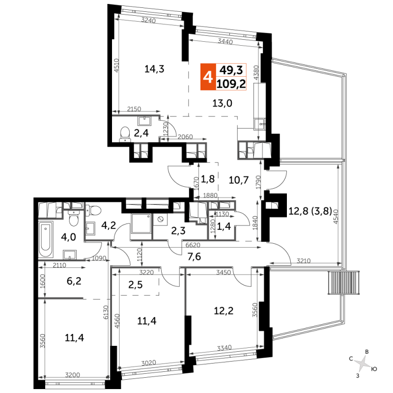 4 ккв (Евро) 109,2 м²