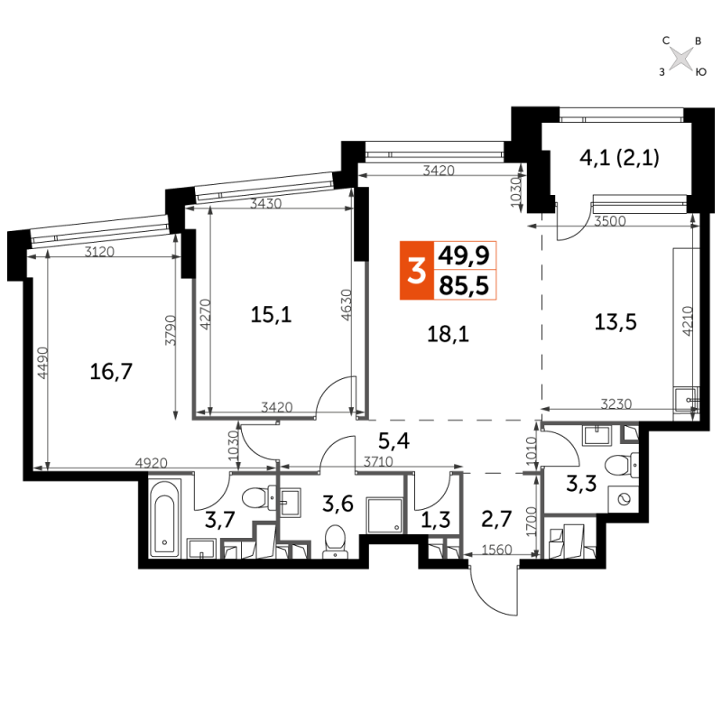 3 ккв (Евро) 85,5 м²