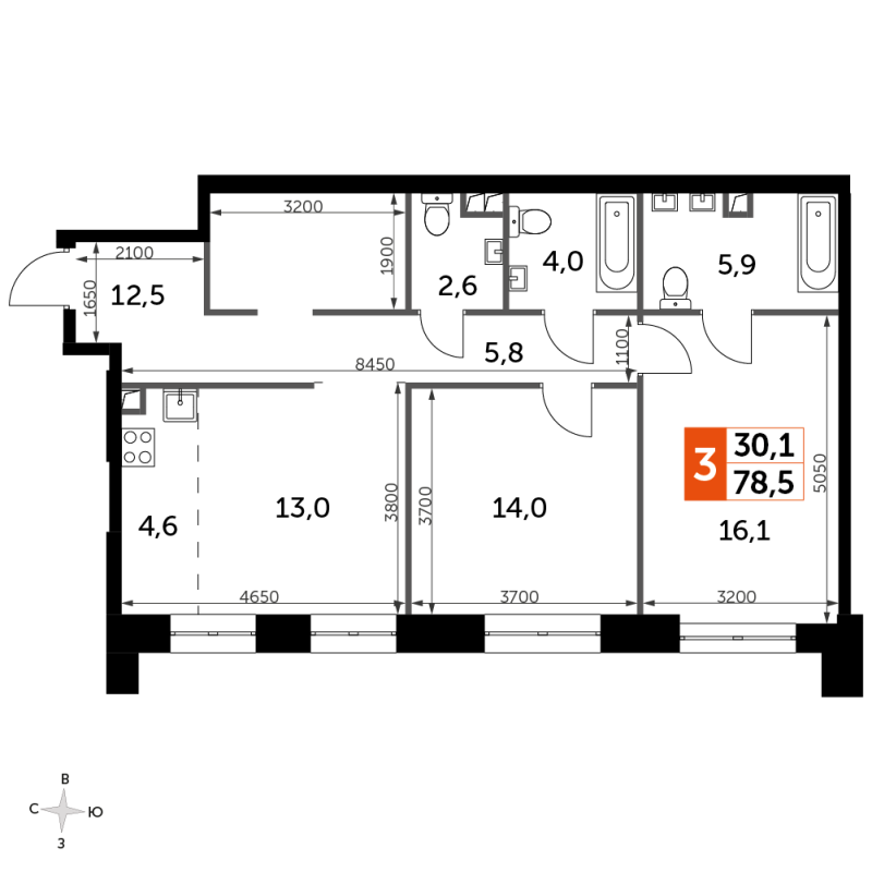 3 ккв (Евро) 78,5 м²