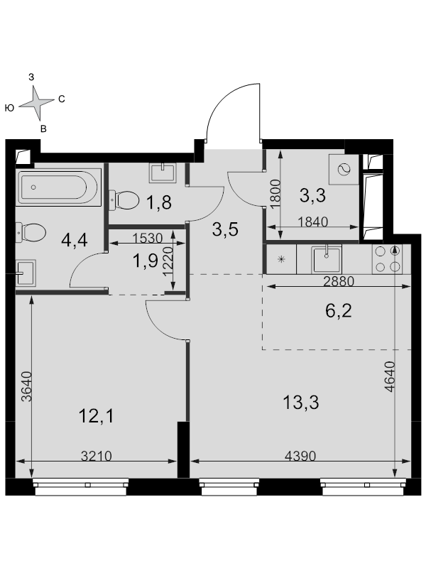 2 ккв (Евро) 46,5 м²