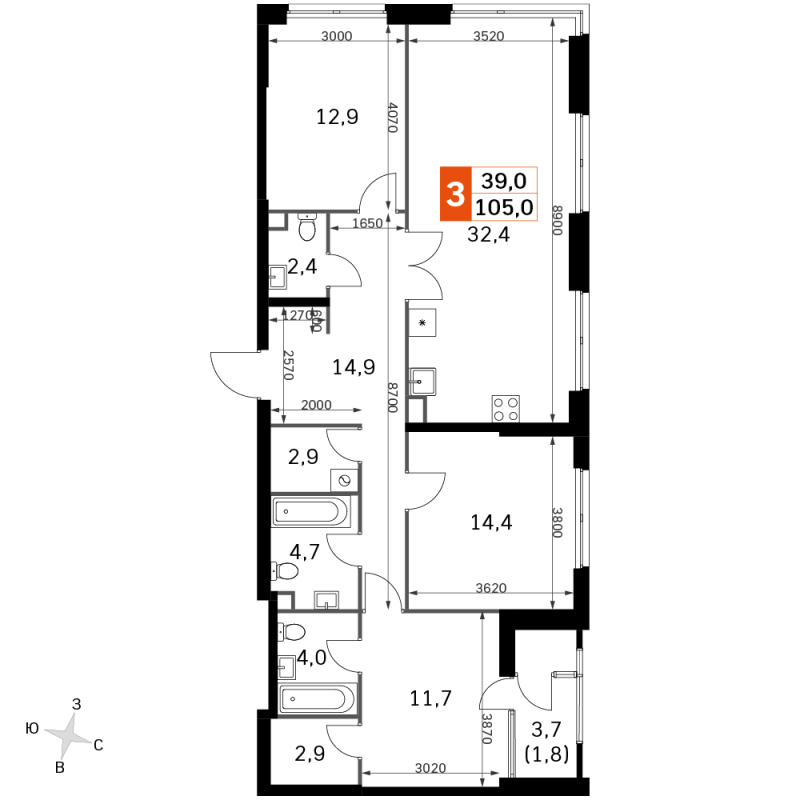 4 ккв (Евро) 103,7 м²