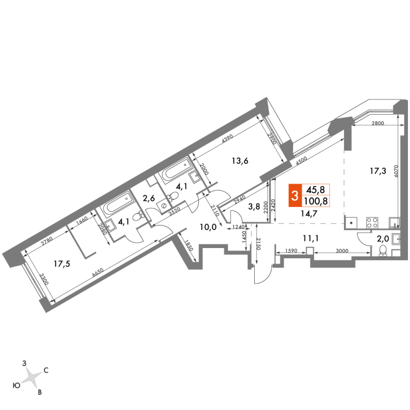 3 ккв (Евро) 100,8 м²