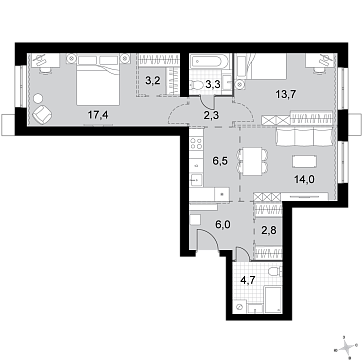 3 ккв (Евро) 73,9 м²
