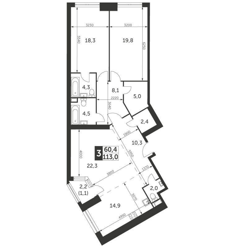 3 ккв (Евро) 113 м²