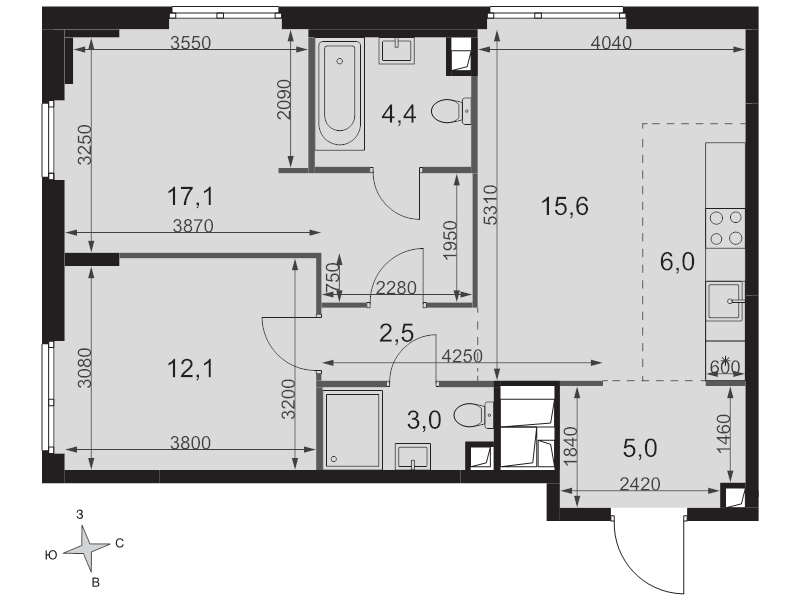 3 ккв (Евро) 65,7 м²