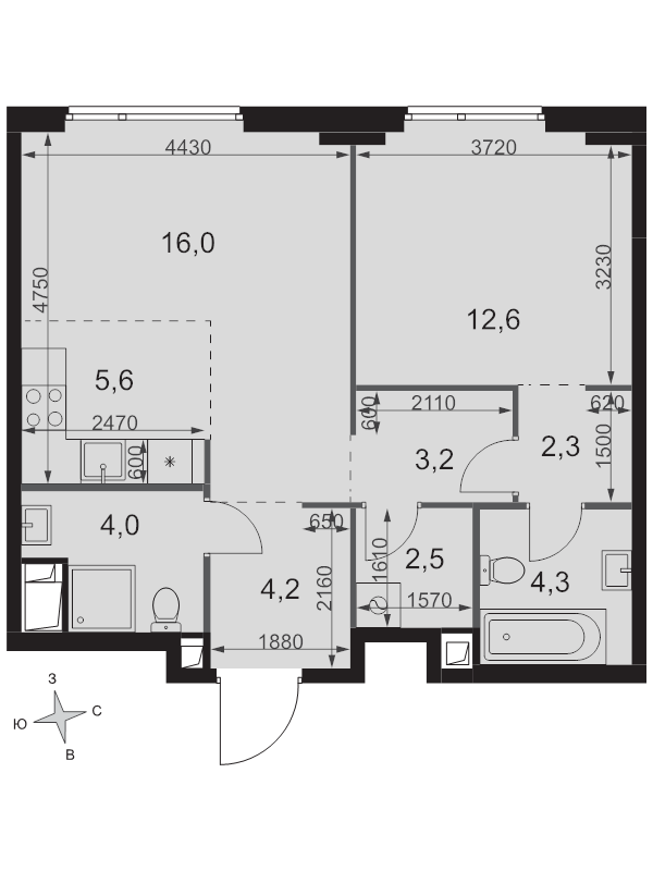 2 ккв (Евро) 54,7 м²