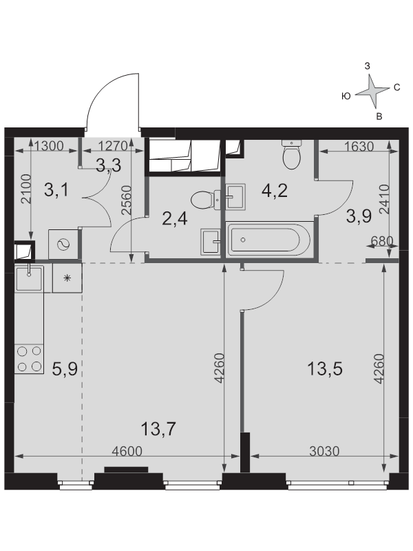 2 ккв (Евро) 50 м²