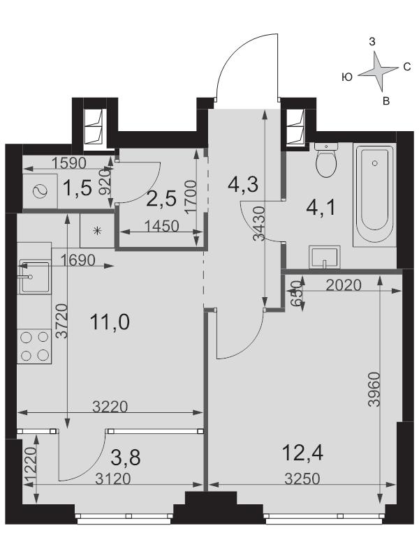1 ккв 39,6 м²