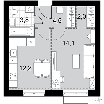 1 ккв 36,6 м²