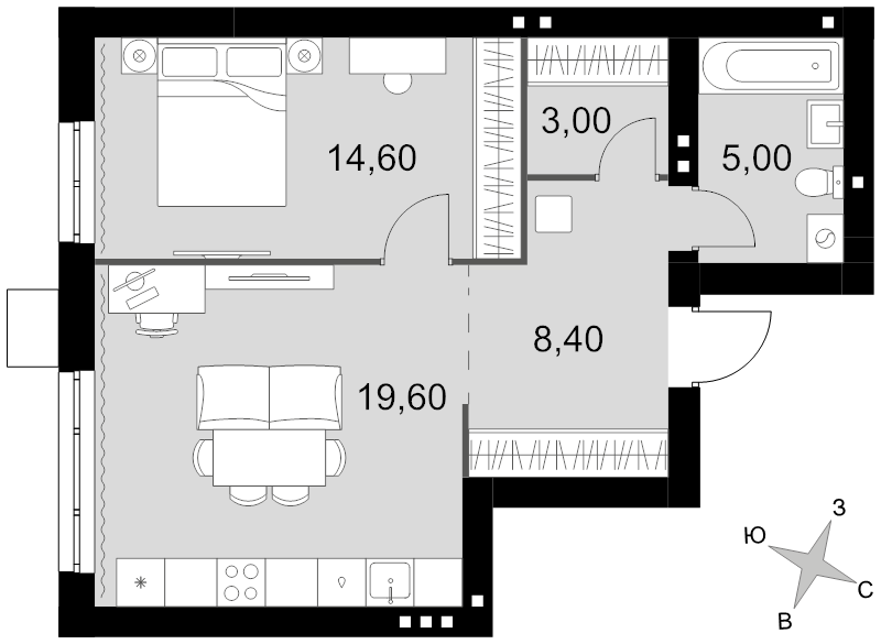 2 ккв (Евро) 50,6 м²